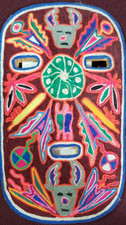 Lopez Cosio Mexican Huichol Wood Yarn Painting Mask Vintage Folkart picture