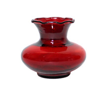 Vintage Anchor Hocking Royal Ruby Red Glass Vase Crimped Rim picture