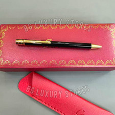 CARTIER Santos Small Ballpoint Pen Black & Gold Tone Luxury Rare VIP Gift picture