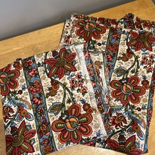Vtg Floral Jacobean Curtains Pinch Pleaded Heavy Barkcloth Fabric Set Of 2 70s picture