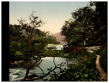 England. Derbyshire. Monsal Dale. The Warren Waterfall.  Vintage Photochrome B picture