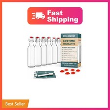 Otis Classic Clear Swing Top Glass Bottles, Plastic Caps, Set of 6, 16oz | Ma... picture