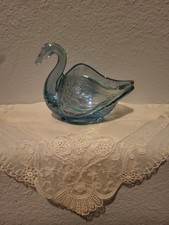 Fenton Celeste Blue Carnival Glass Pastel Swan Salt Dish Trinkets Jewelry Makeup picture