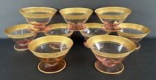 Cambridge Glass Florentine Pink (9) Sherbets Footed Dessert Cups Gold Encrusted picture