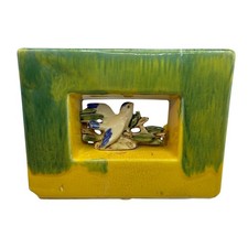 McCoy 1951 Arcature Line #7 Blue Bird Planter Green Yellow MCM Pottery picture