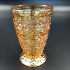 Marigold Iridescent Footed Tumbler Jeanette Glass Co Holiday Button & Bows 5 oz picture