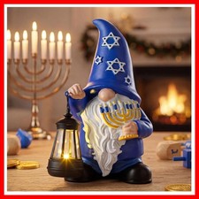 Hanukkah Gnome Figurine with LED Lights Menorah - Holiday Outdoor Indoor Decor picture
