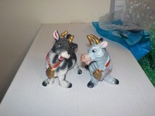 Vintage 1950s Kreiss Ceramic Cow & Bull w/ Bells Salt & Pepper Shakers Set picture