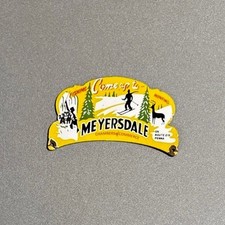 VINTAGE MEYERSDALE SKING PLATE TOPPER PORCELAIN SIGN CAR GAS OIL MOTORCYCLE picture