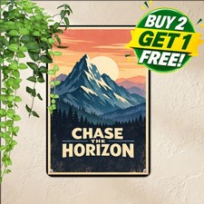 Reach New Heights Mountain Sunset Sign Vintage Outdoor Wilderness Tin Plaque picture