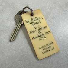 Vintage Holiday Inn Room #437 Key & Fob Englewood, Colorado CO Rectangle Ivory picture