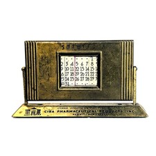 1940s Art Deco Brass Perpetual Calendar Ciba Pharmaceutical Desk Prop 4