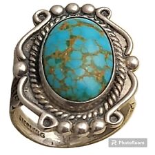 ESTATE navajo HIGH GRADE ICONIC Dry Creek Nevada TURQUOISE RING FITS SZ6 picture