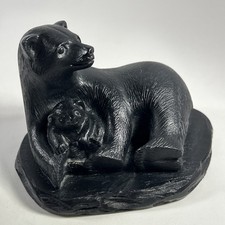 Vintage Vanstone Canada Bear Figurine Mother Baby Cub Carved Soapstone Signed VA picture