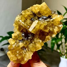 300G Natural Crystal Gold Cubic Barite Based on Purple Spherical Fluoride picture