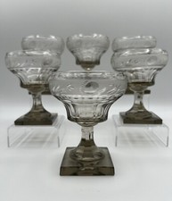Antique Orrefors Crystal Etched 6oz Rummer Wine Glass Smoky Grey Set of 6 picture