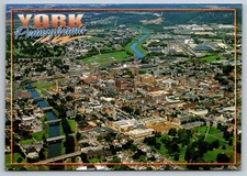York Pennsylvania City Aerial View PA Codorus Creek Continental Postcard 4x6 picture