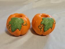 VTG Hallmark Pumpkin Candle Holders Fall Halloween picture
