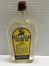 Vintage Sampson’s Castor Oil Apothecary Bottle 1 1/2 oz. Full Bottle With Cork picture
