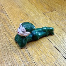 Vtg Small Green Ceramic Elf Figurine Pixie Japan Reclining Holiday Christmas picture