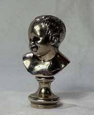 Vtg Silver Plated Wax Seal Baby Bust Head Stamp picture