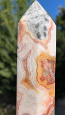 Pink Crazy Lace Agate Tower Large Peach Gray Lace Crystal Statement Piece picture