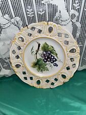 Vtg Ugo Zaccagnini Hand Painted Reticulated Plate Decorative Signed Grapes 8.5” picture