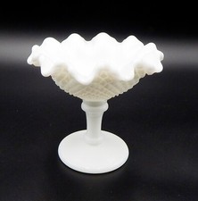Westmoreland Milk Glass Compote English Hobnail Ruffled Edge Candy Pedestal picture