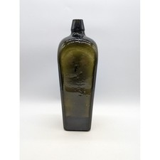 Antique 1800s Dutch Case Gin Glass Bottle Applied Top Taper Square Whittle Olive picture