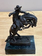 Vintage Frederic Remington Miniature Bronze Sculpture Bucking Bronco Marble Base picture