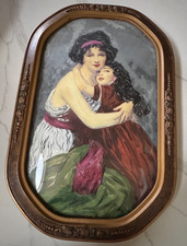 Antique Canvas Portrait in Ornate Gold Tiger Wood 17 3/4 X 11 Convex Glass Frame picture