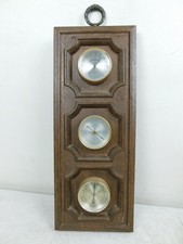 Vintage 1970s Barometer Weather Station Wall Mount Vintage Wood Grain Plastic picture