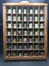 49 Vintage Thimbles Collection + Oak Display Case Bone China,Cloisonné,Souvenirs picture