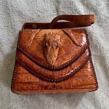 Genuine Alligator Made in Cuba Brown Shoulder/Crossbody Bag, Snap, Pockets picture
