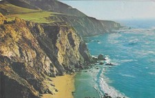 Vintage California Chrome Postcard Brown Cliffs Coast Highway 1 South Carmel picture