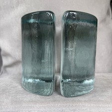 Vintage Blenko #434 Glass Bookends Clear Aqua MCM Wayne Husted Era Heavy Pair picture