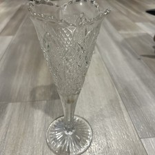vintage Early American Pattern Glass (EAPG) diamond-cut pedestal bud vase picture