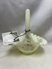 Fenton Custard Yellow Ruffled Basket Hand Painted Signed picture