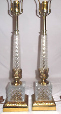 Vintage Pair Of Cast Brass And Crystal Corinthian Column Table Lamps picture