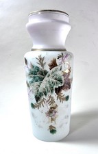Bristol Vase Frosted Glass Hand Painted Flowars and Leaves 13