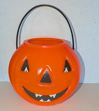 Vtg Come Play Halloween Candy Bucket Pail Jack O Lantern Stickers Blow mold H4 picture