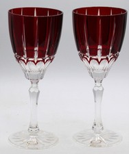 Lot of 2: Vintage Bohemia Ruby Red Crystal Larger Wine Glasses picture