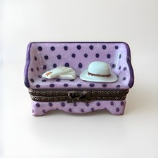 Peint Main Limoges France Polka Dot Purple Bench Trinket Box Mint picture