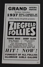1937 Print Ad Chicago Ziegfeld Follies Fannie Brice Bobby Clark Grand Opera picture