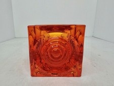 Vintage MCM VIKING Persimmon Glass Bullseye Cube Candleholder GLIMMER 3.5” picture