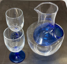 Rare Japanese Toyo Sasaki Cold Sake Cobalt Blue Glass 3 pc Set w/Stemmed Glasses picture