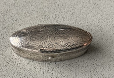 Sterling silver beautifull vintage elongated  oval engraved pill box picture