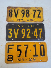Antique 1929 1930 1935 New York License Plates Lot of 3 Embossed Auto Tags picture