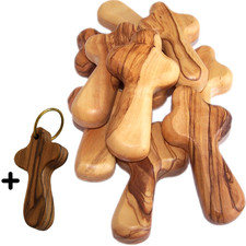 10 Small Olive Wood Pocket / Holding Crosses plus 1 Keychain picture