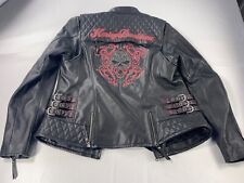 Harley Davidson Scroll Skull Leather Jacket Size Large Embrodiered Buckles Biker picture